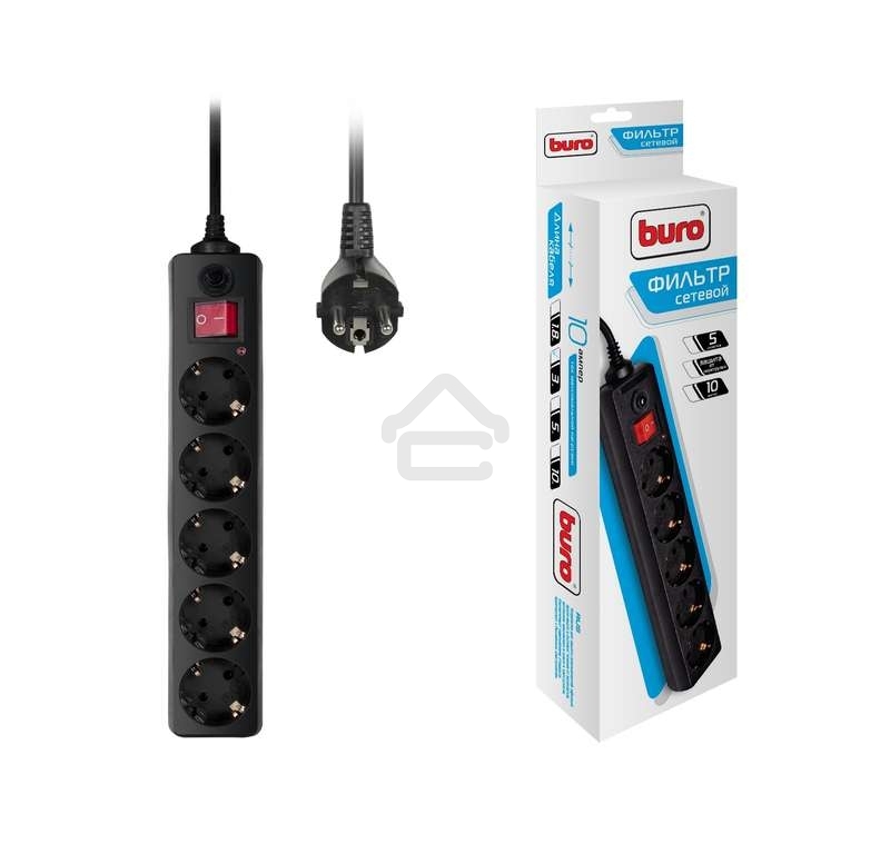 Сетевой фильтр BURO Сетевой фильтр, 5 розеток, 3 метра, (500SH-3-B), черный 992293