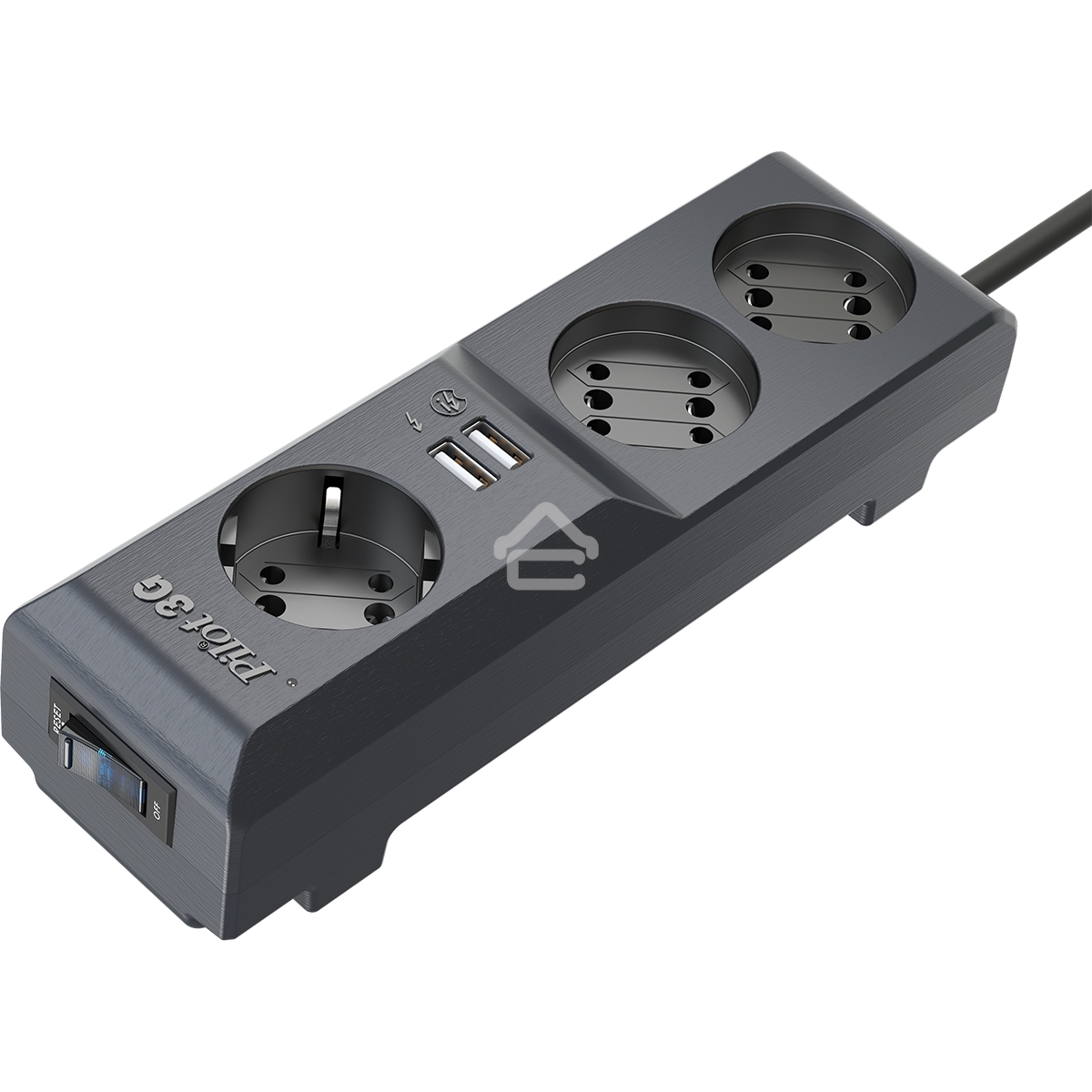 Сетевой фильтр Surge protector Pilot 3G 3xGP euro outlets, 10А/2.2 кВа, 2xUSB, 3m, черный