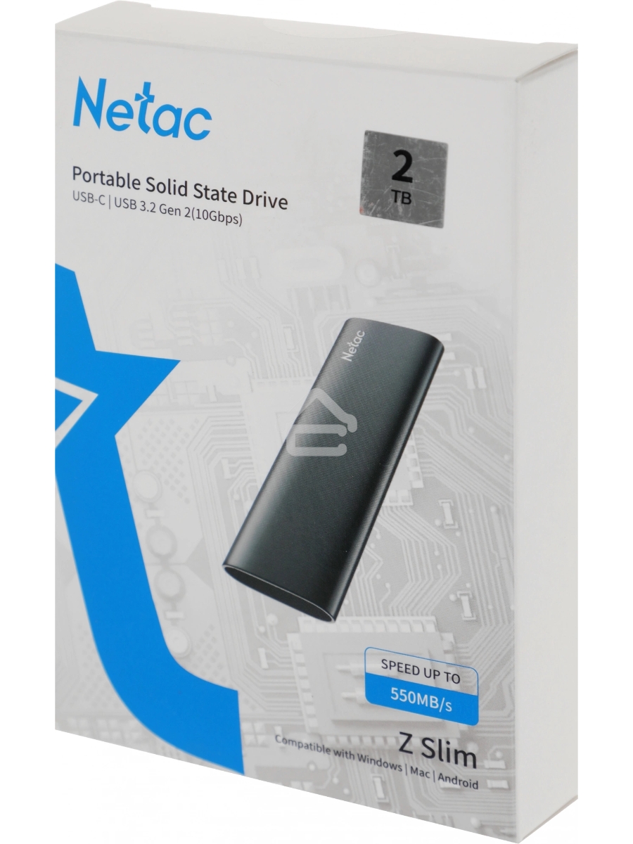 Накопитель SSD External Netac 2.0Tb Z SLIM <NT01ZSLIM-002T-32BK> (USB3.2, up to 520/480MBs, 100х29.5х9mm, Black)