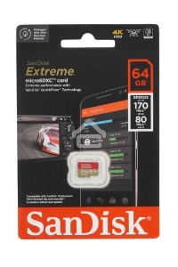 Флеш карта microSD 64GB SanDisk microSDXC Class 10 UHS-I A1 C10 V30 U3 Extreme 170MB/s
