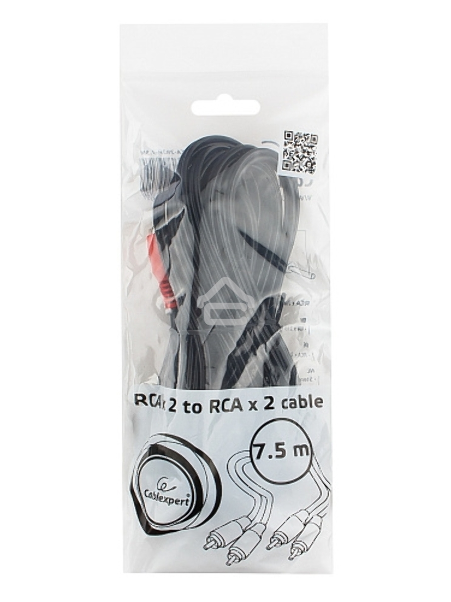 Кабель аудио Cablexpert CCA-2R2R-7.5M, 2xRCA - 2xRCA, 7,5м