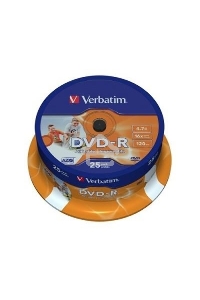 Диск DVD-R Verbatim 4.7Gb 16x Cake Box (25шт) Printable (43538)