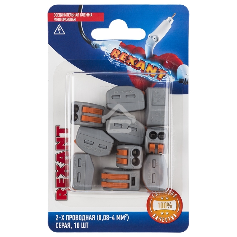 Соединительная клемма многоразовая Rexant 2-х проводная, серый (0,08-4 мм²), (10 шт.)