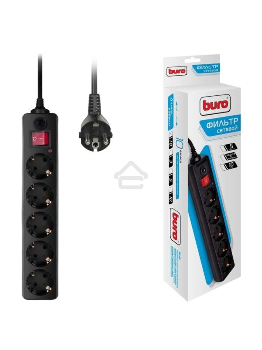 Сетевой фильтр Buro 500SH-1.8-B 1.8м (5 розеток) черный (коробка)