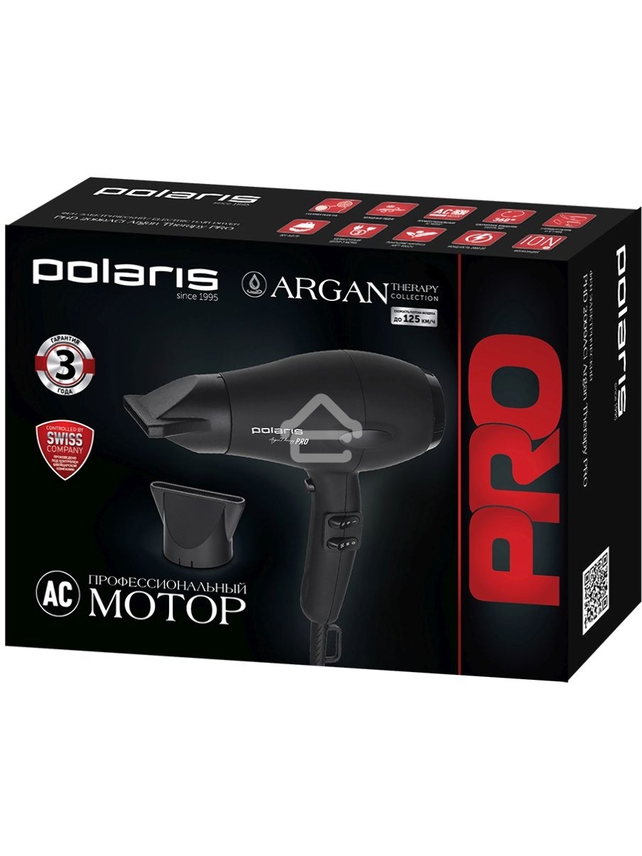 Фен Polaris PHD2099ACi Argan Therapy PRO черный 2000Вт