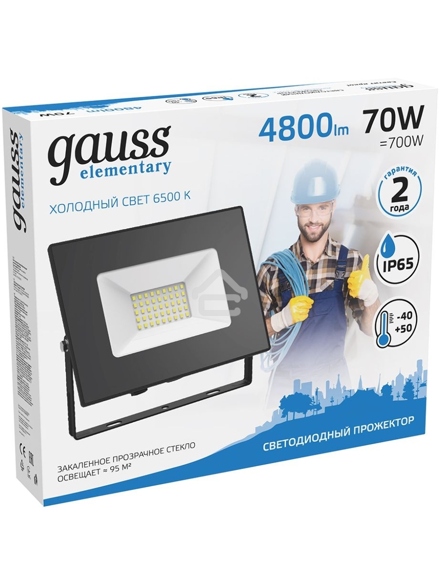 Прожектор светодиодный LED 70Вт IP65 6500К черн. Gauss 613100370