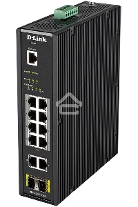 Промышленный управляемый коммутатор D-Link DIS-200G-12PS/A2A 2 уровня с 10 портами 10/100/1000Base-T и 2 портами 1000Base-X SFP (8 портов с поддержкой PoE 802.3af/802.3at (30 Вт), PoE-бюджет до 240Вт)