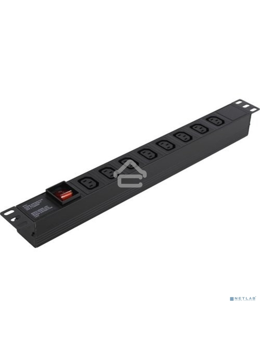 Блок розеток горизонтальный ExeGate ServerPro PDU-19H808 Al-8С13-C14-SW, 1U, Алюминий, 8 IEC 320 C13, С14, выкл. с подсветкой, черный