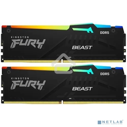 Оперативная память Kingston Fury Beast, DDR5, 16GB (2x8GB), 5600MHz, CL40, DIMM, с радиаторами, RGB, черный