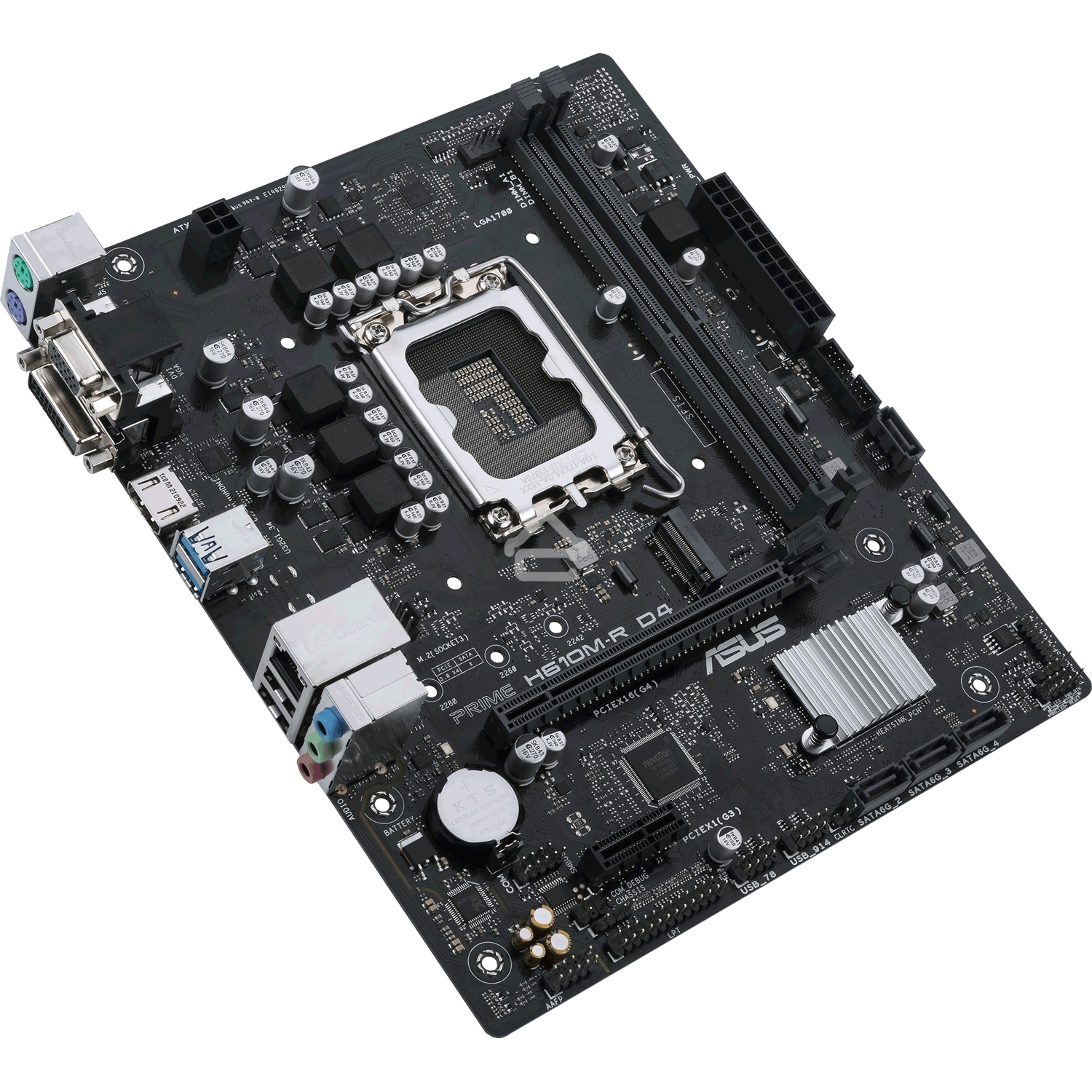 Материнская плата ASUS PRIME H610M-R D4-SI, LGA 1700, Intel H610, 2xDDR4, 4xSATA, 1xM.2 PCIe 3.0 x4, 1xPCIe 4.0 x16, 1xPCIe x1, 1xHDMI, 1xDVI, 1xVGA, 2xUSB-A 2.0, 2xUSB-A 3.2 Gen 1, 1x 1Gb LAN, 3x3.5 мм, 7.1, mATX
