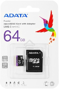 Флеш карта microSDXC 64GB ADATA  UHS-1 CL10 (AUSDX64GUICL10-RA1) + SD adaptor