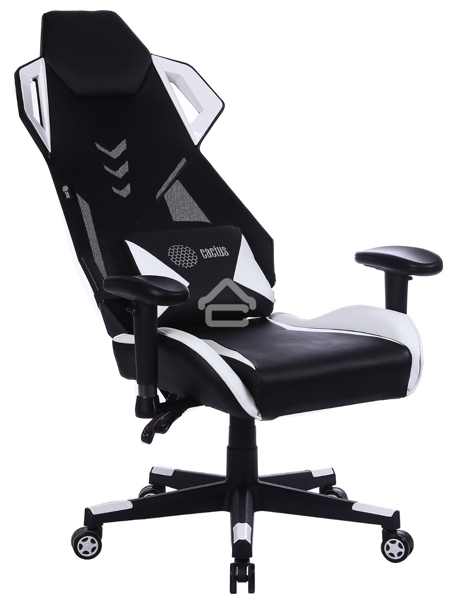 Кресло игровое Cactus CS-CHR-090BLW черный/белый, сиденье черный/белый, эко.кожа, крестовина пластик, пластик черный/белый