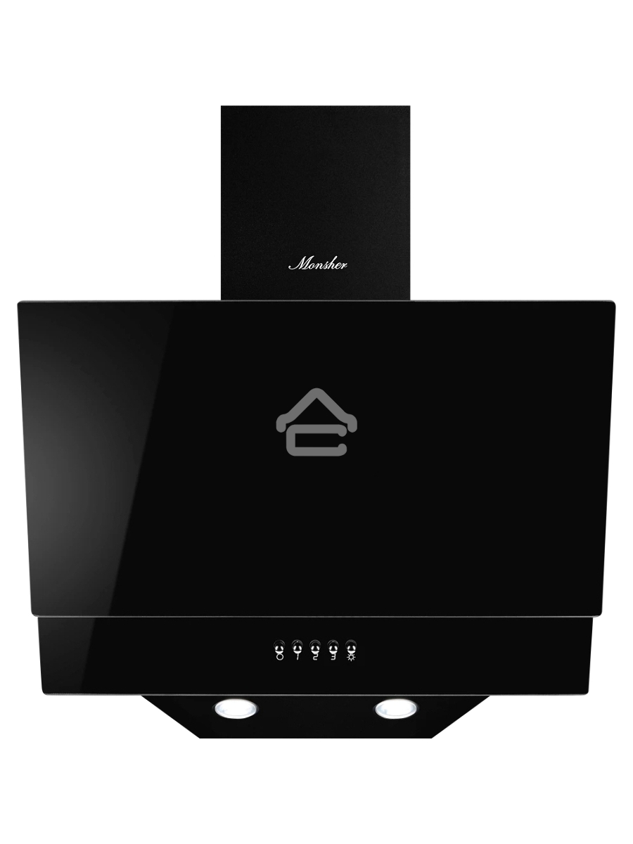 Наклонная вытяжка Monsher ROUEN 50 Noir Verre, ширина 50 см, отвод/рециркуляция, 700 м3/час, механическое кнопочное управление, 3 скорости, светодиодное освещение 2*1 Вт, металлические жироулавливающие фильтры, угольный фильтр KFM 101 (опция), цвет: чёрны