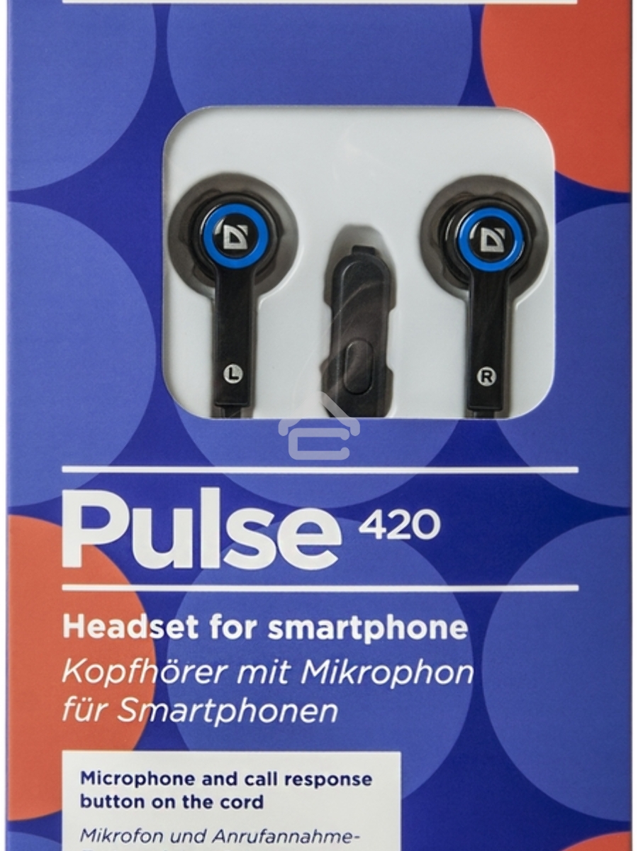 Гарнитура Defender Pulse-420 черный/синий 4-пин 3 5 мм jack кабель 1.2 м
