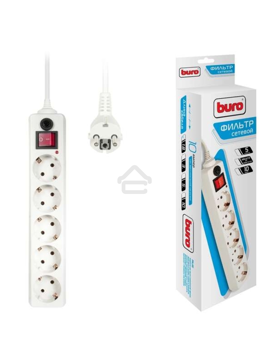 Сетевой фильтр Buro 500SH-1.8-W 1.8м (5 розеток) белый (коробка)