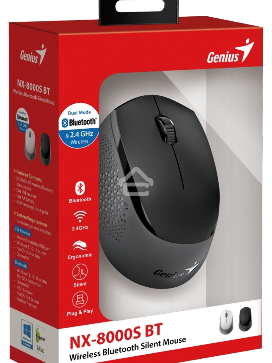 Мышь беспроводная Genius NX-8000S BT черный, 1200 dpi, радиоканал, Bluetooth, USB, кнопки - 3
