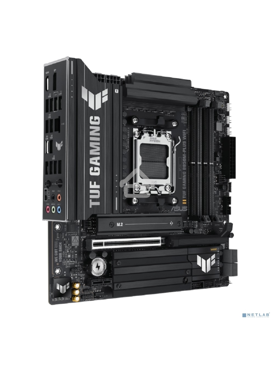 Материнская плата ASUS TUF GAMING B850M-PLUS WIFI, AM5, AMD B850, 4xDDR5, 4xSATA, 3xM.2, 1xPCIe 4.0 x16, 1xHDMI, 1xDP, 1x 2.5Gb LAN, 1xUSB-C 20Gbps, 3xUSB-A 10Gbps, 4xUSB-A 5Gbps, 4xUSB-A 2.0, 7.1, micro-ATX