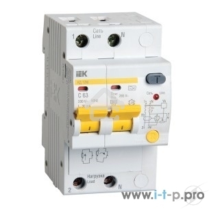 Выключатель автоматический дифференциального тока 2п C 32А 30мА тип A 4.5кА АД-12М ИЭК MAD12-2-032-C-030