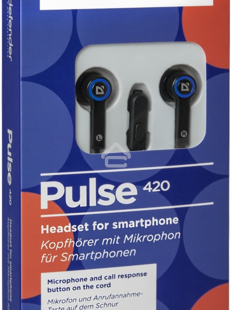 Гарнитура Defender Pulse-420 черный/синий 4-пин 3 5 мм jack кабель 1.2 м