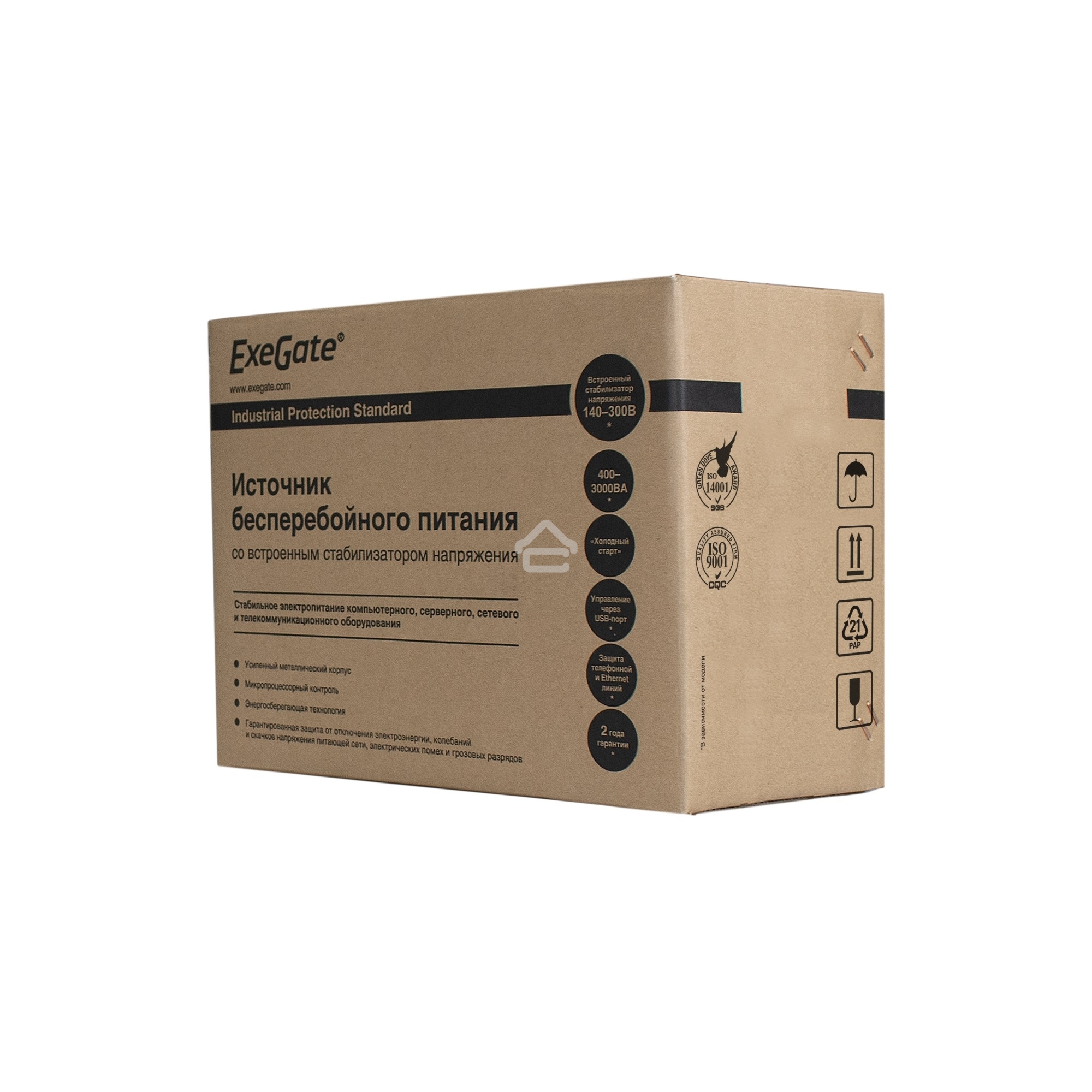 Источник бесперебойного питания ExeGate Power Back BNB-650.LED.AVR.EURO.RJ.USB <650VA/360W, LED, AVR,2 евророзетки, RJ45/11, USB, Black>