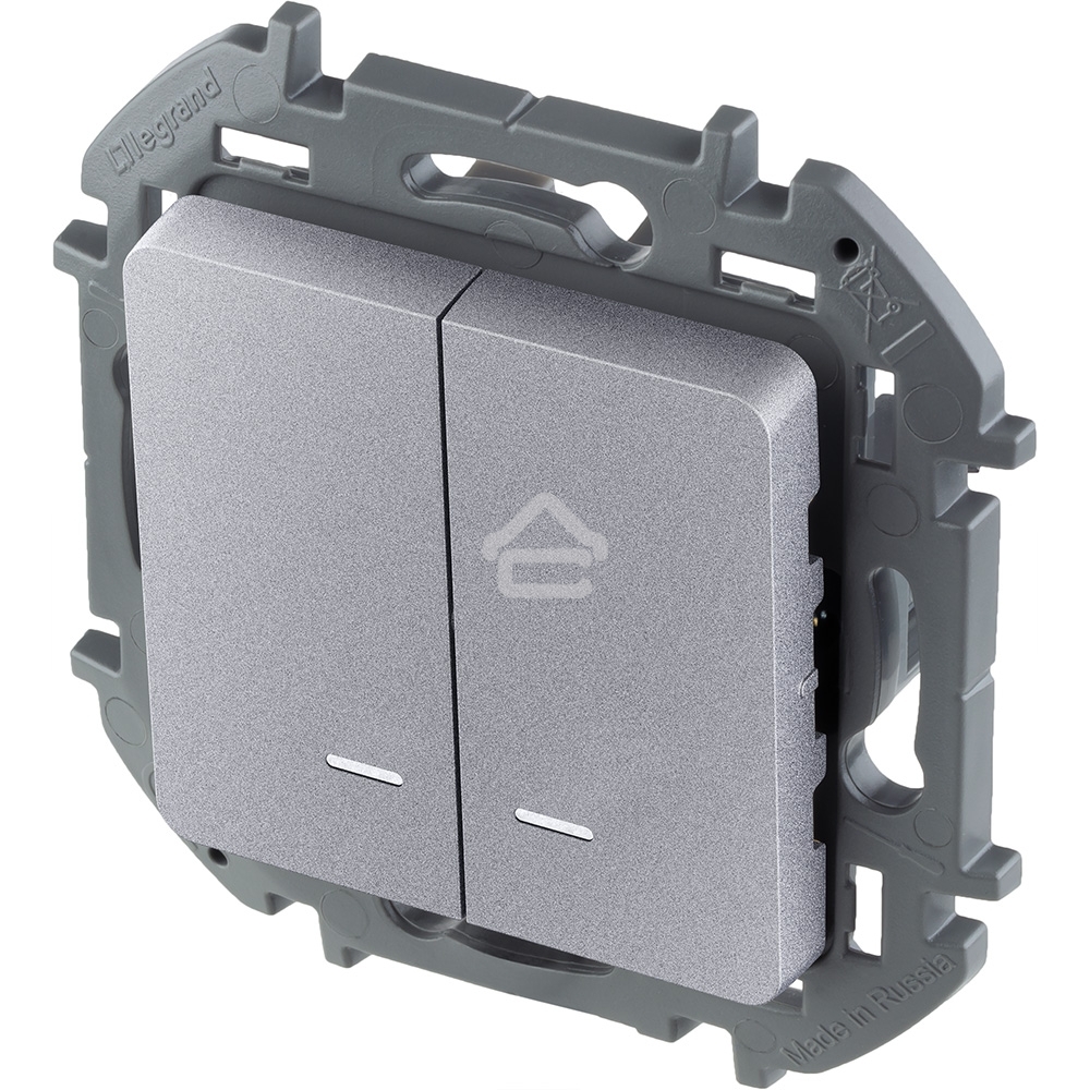 Выключатель 2-клавишный с подсветкой/индикацией 10AX 250 В алюминий