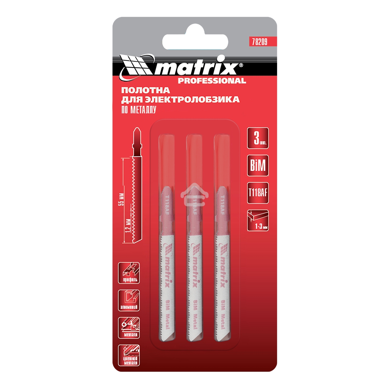 Полотна для электролобзика Matrix по металлу, 3 шт. T118AF, 55 х 1,2мм, Bimetal