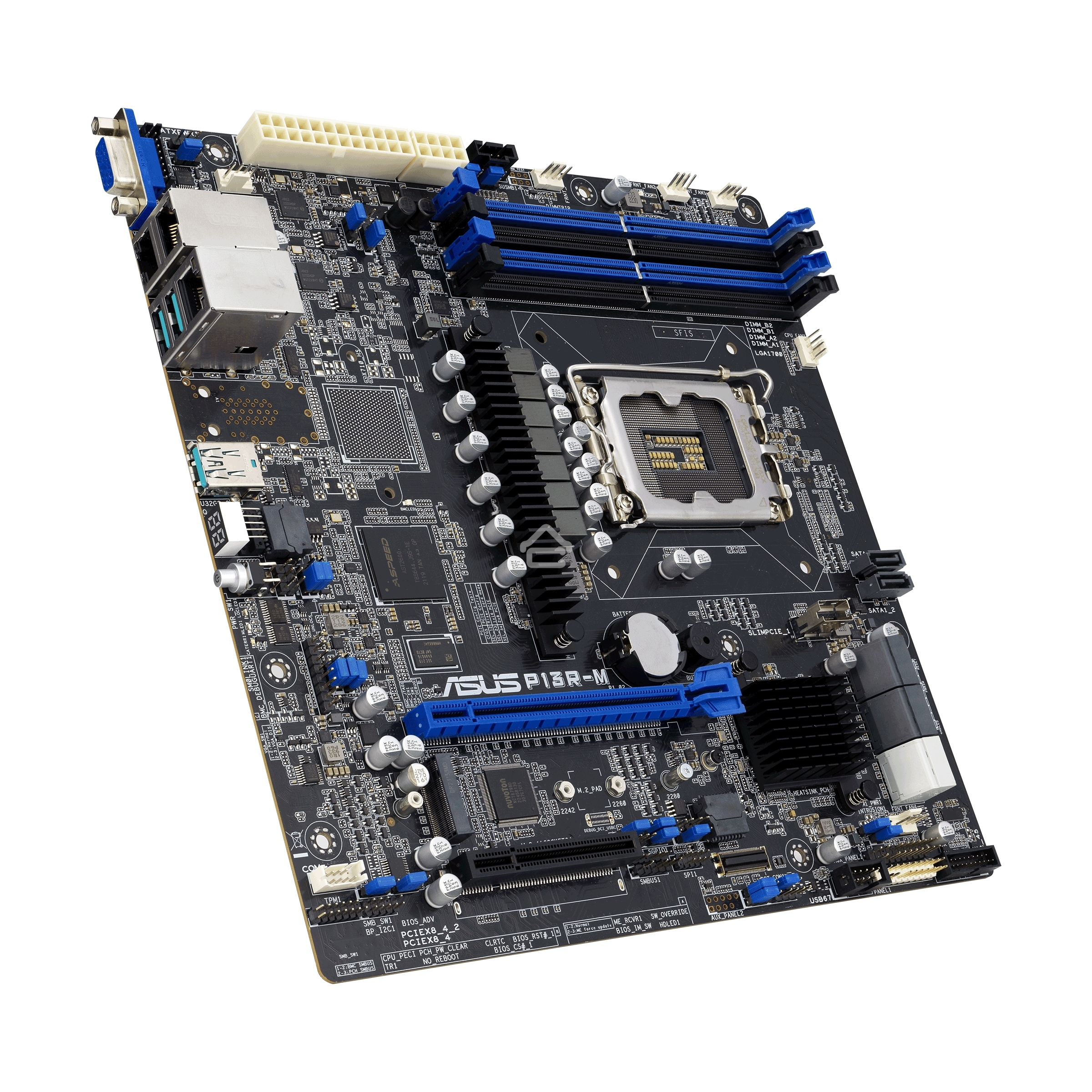 Материнская плата ASUS P13R-M, LGA 1700, Intel C262, 4xDDR5 ECC, 8xSATA, 1xM.2, 1xPCIe 5.0 x16, 2x1Gb LAN, 3xUSB-A 3.2 Gen 2, 1xVGA, mATX