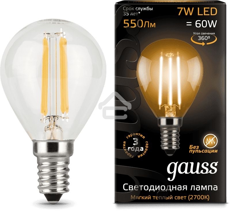Лампа светодиодная Filament Шар E14 7Вт 2700К Gauss 105801107