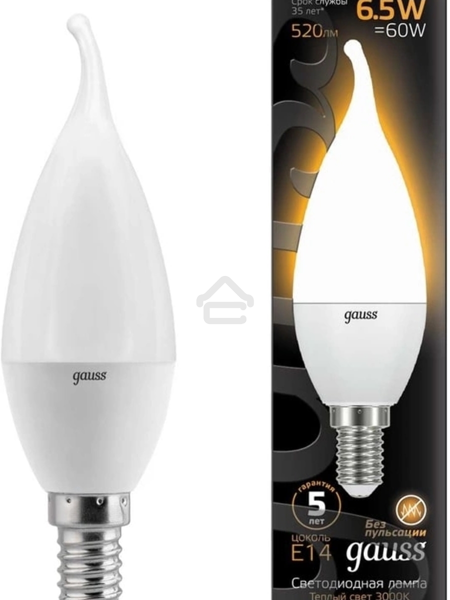 Лампа светодиодная GAUSS 104101107LED Candle tailed E14 6.5W 2700K
