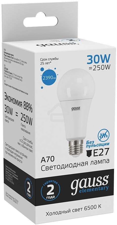 Светодиодная лампа LED Elementary A67 30W E27 2390lm 6500K 1/10/50 0 GAUSS 73239