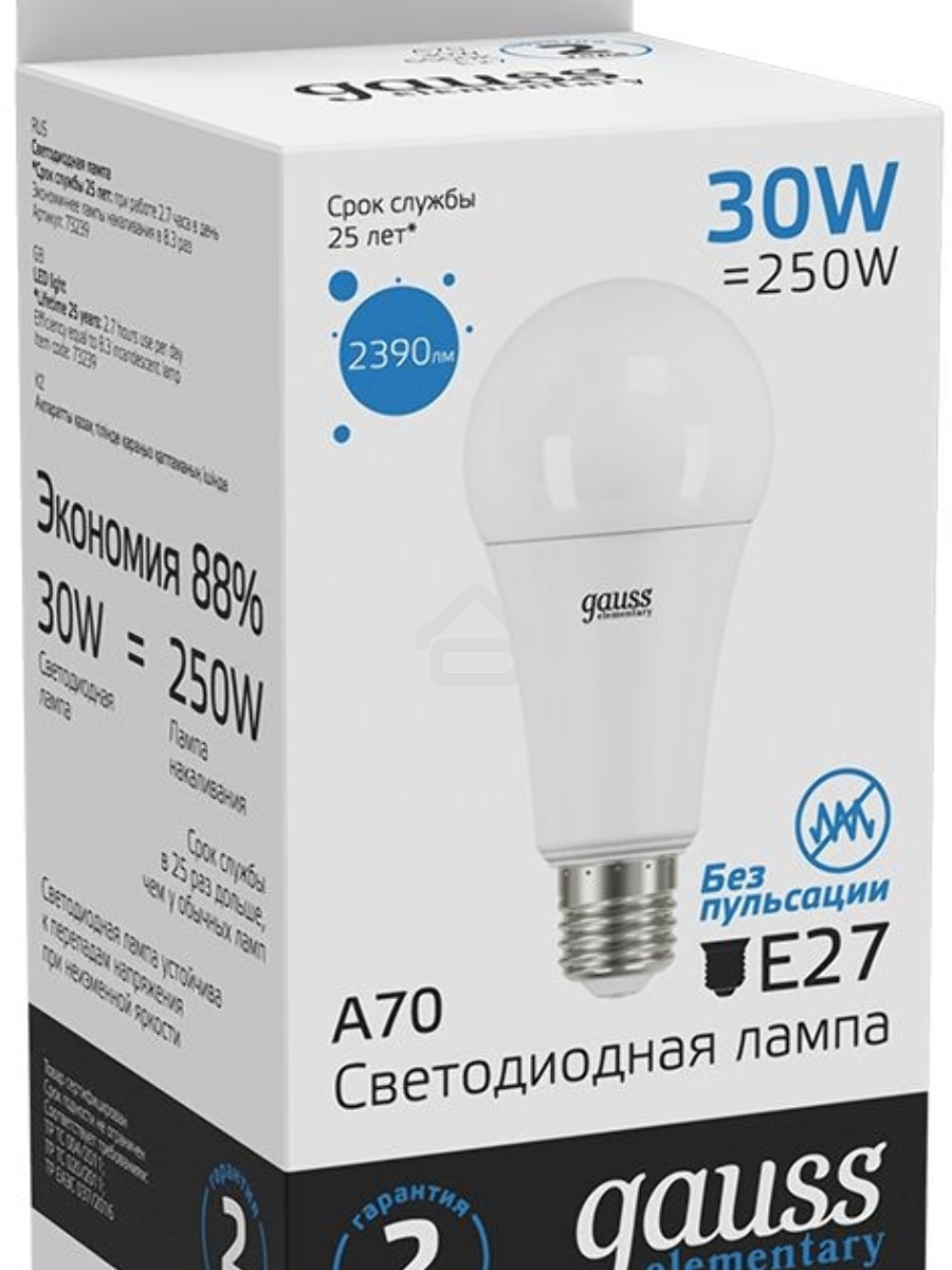 Светодиодная лампа LED Elementary A67 30W E27 2390lm 6500K 1/10/50 0 GAUSS 73239