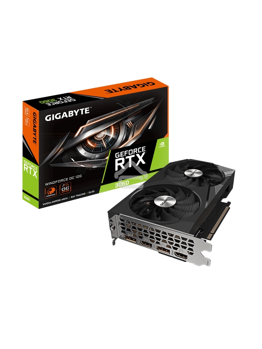 Видеокарта Gigabyte GV-N3060WF2OC-12GD (V2.0) PCIE16 12288Mb 192 GDDR6 1792/15000 HDMIx2 DPx2 HDCP Ret