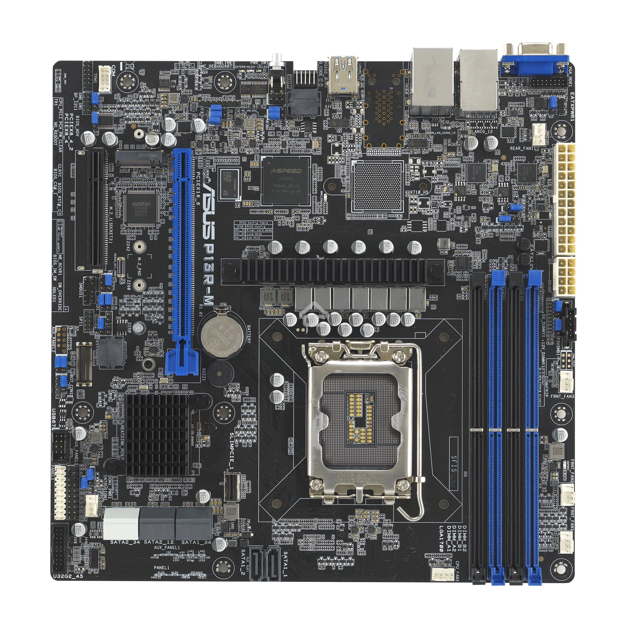 Материнская плата ASUS P13R-M, LGA 1700, Intel C262, 4xDDR5 ECC, 8xSATA, 1xM.2, 1xPCIe 5.0 x16, 2x1Gb LAN, 3xUSB-A 3.2 Gen 2, 1xVGA, mATX