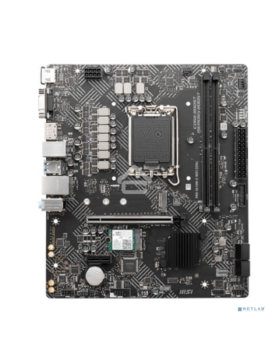 Материнская плата MSI PRO H610M-G WIFI DDR4, Socket LGA 1700, Intel H610, 2xDDR4, 4xSATA, 1xM.2, 1xPCIe 4.0 x16, 1xPCIe 3.0 x1, 1xHDMI, 1xDP, 1xVGA, 1x 1Gb LAN, 4xUSB-A 2.0, 2xUSB-A 5Gbps, 3x3.5 мм, 7.1, mATX