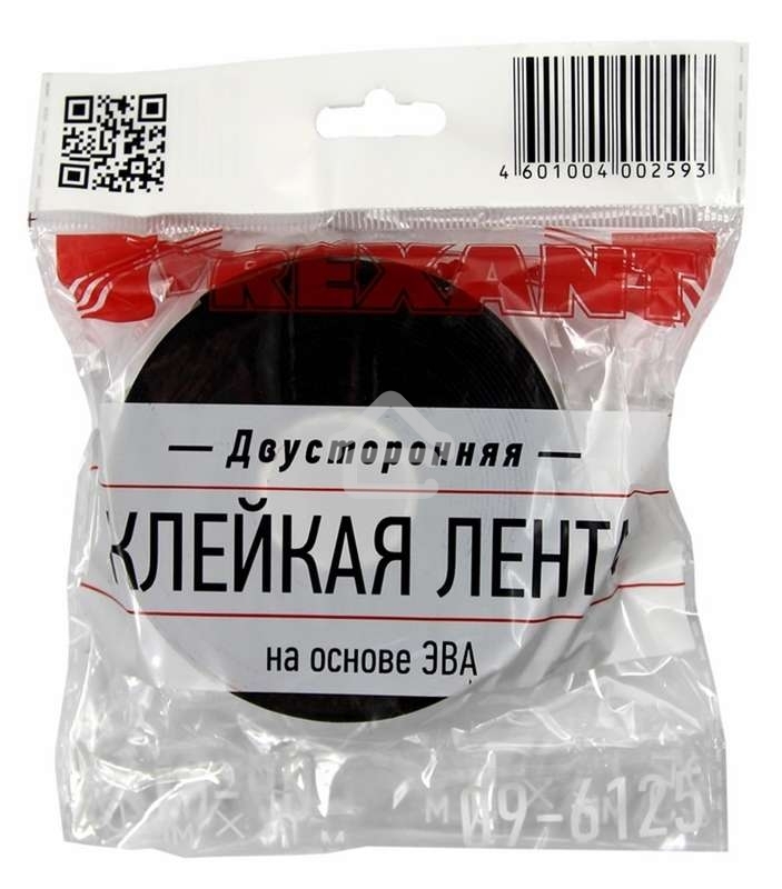 Двухсторонний скотч Rexant, черная, вспененная ЭВА основа, 25 мм, ролик 5 м