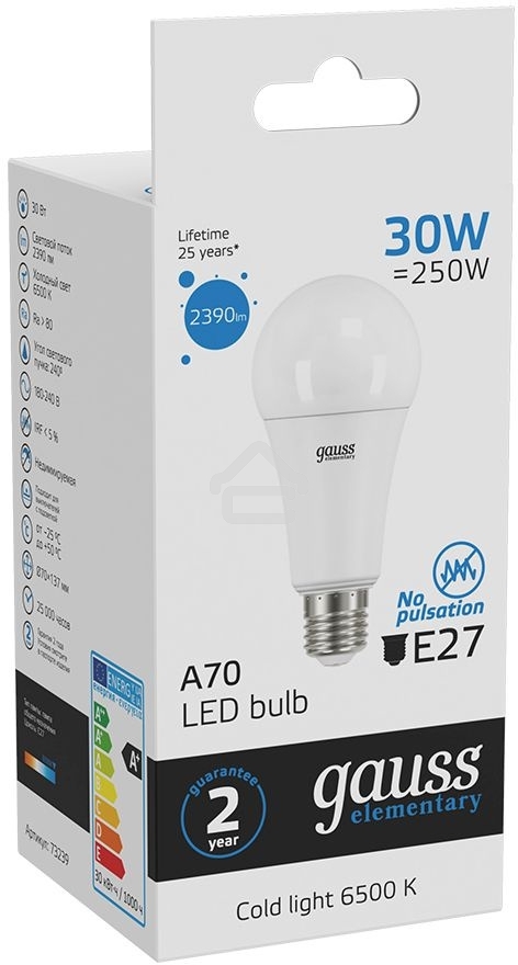 Светодиодная лампа LED Elementary A67 30W E27 2390lm 6500K 1/10/50 0 GAUSS 73239