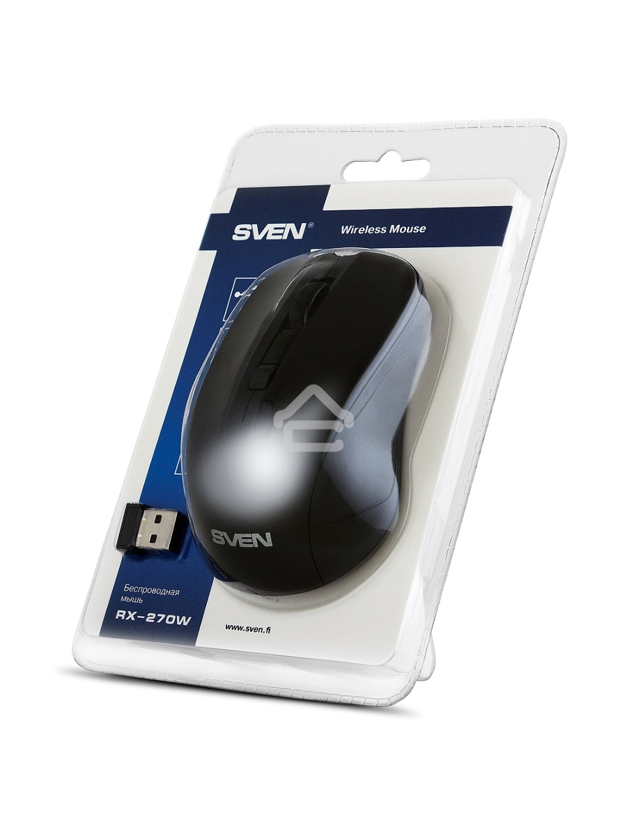 Мышь беспроводная SVEN RX-270W черный, 1600 dpi, радиоканал, USB, кнопки - 4