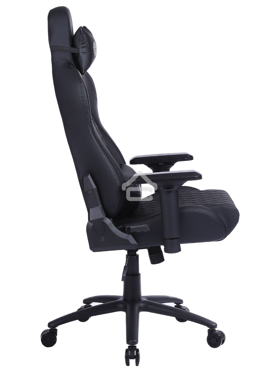 Кресло игровое Cactus CS-CHR-130 черный, сиденье черный, эко.кожа, с подголов. крестовина металл, пластик черный