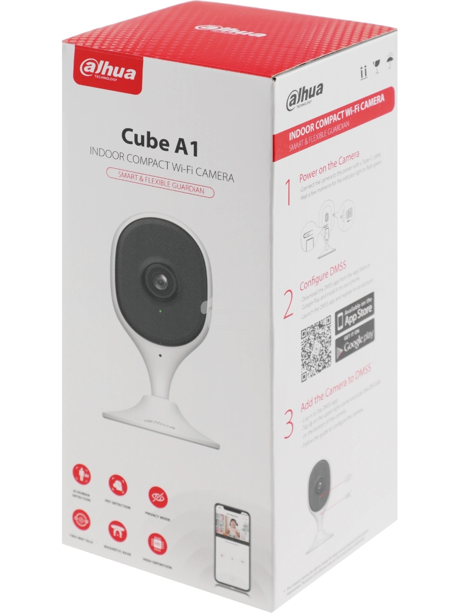 Компактная IP-видеокамера DAHUA DH-IPC-C5AP-0280B с Wi-Fi 2.4ГГц 5Мп, 1/3.2” CMOS, объектив 2.8мм, обнаружение людей, ИК 10м, микрофон, динамик