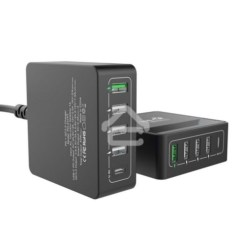 Сетевое зарядное устройство ACD-P605U-V1B 60Вт, 5xUSB 1PD+1QC+3Smart, 3.6~20В/3А RTL