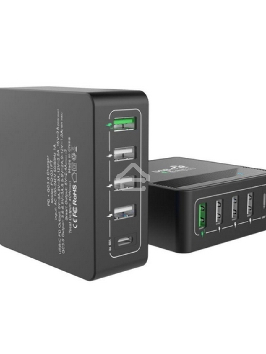 Сетевое зарядное устройство  ACD-P605U-V1B 60Вт,  5xUSB 1PD+1QC+3Smart, 3.6~20В/3А RTL