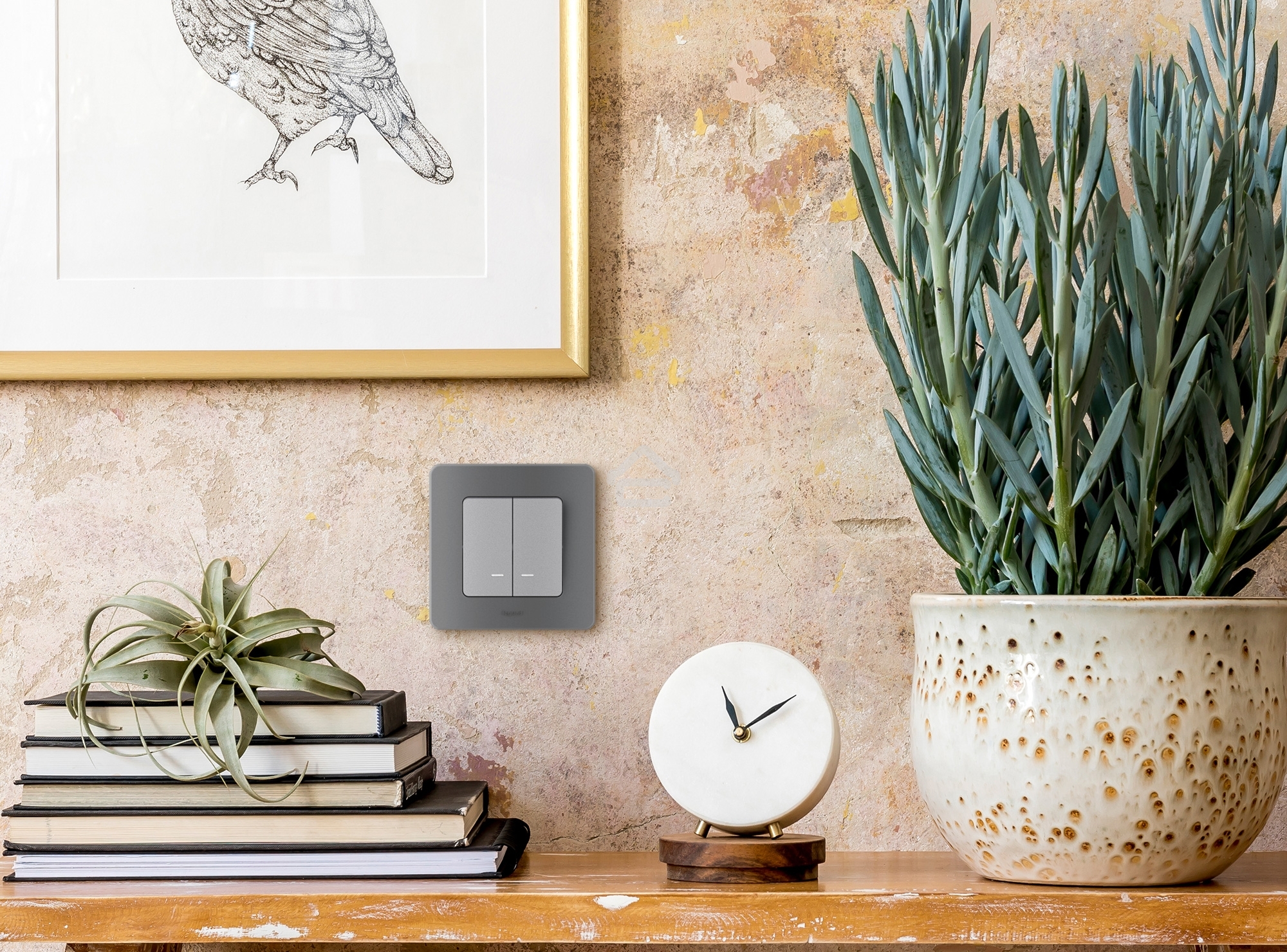 Выключатель 2-клавишный с подсветкой/индикацией 10AX 250 В алюминий