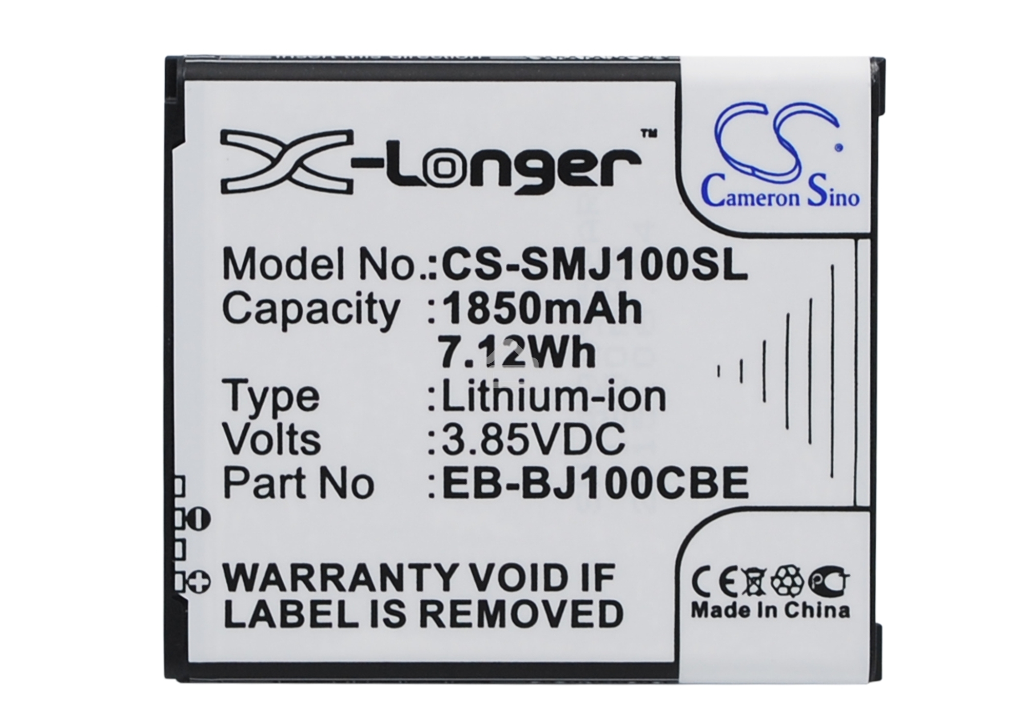 Аккумулятор CameronSino CS-SMJ100SL EB-BJ100BBE, EB-BJ100BCE для Samsung Galaxy J1 SM-J100F 3.85V / 1850mAh