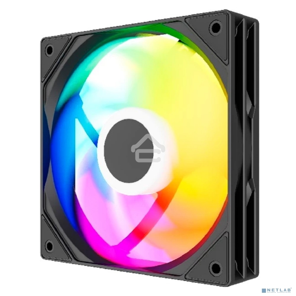 Powercase Вентилятор (M53-12 ARGB) Black 120x120x25mm (PWM, 100шт./кор, 4pin PWM (M+F)+ 3pin ARGB (M+F), 600-1800±10% об/мин) Bulk
