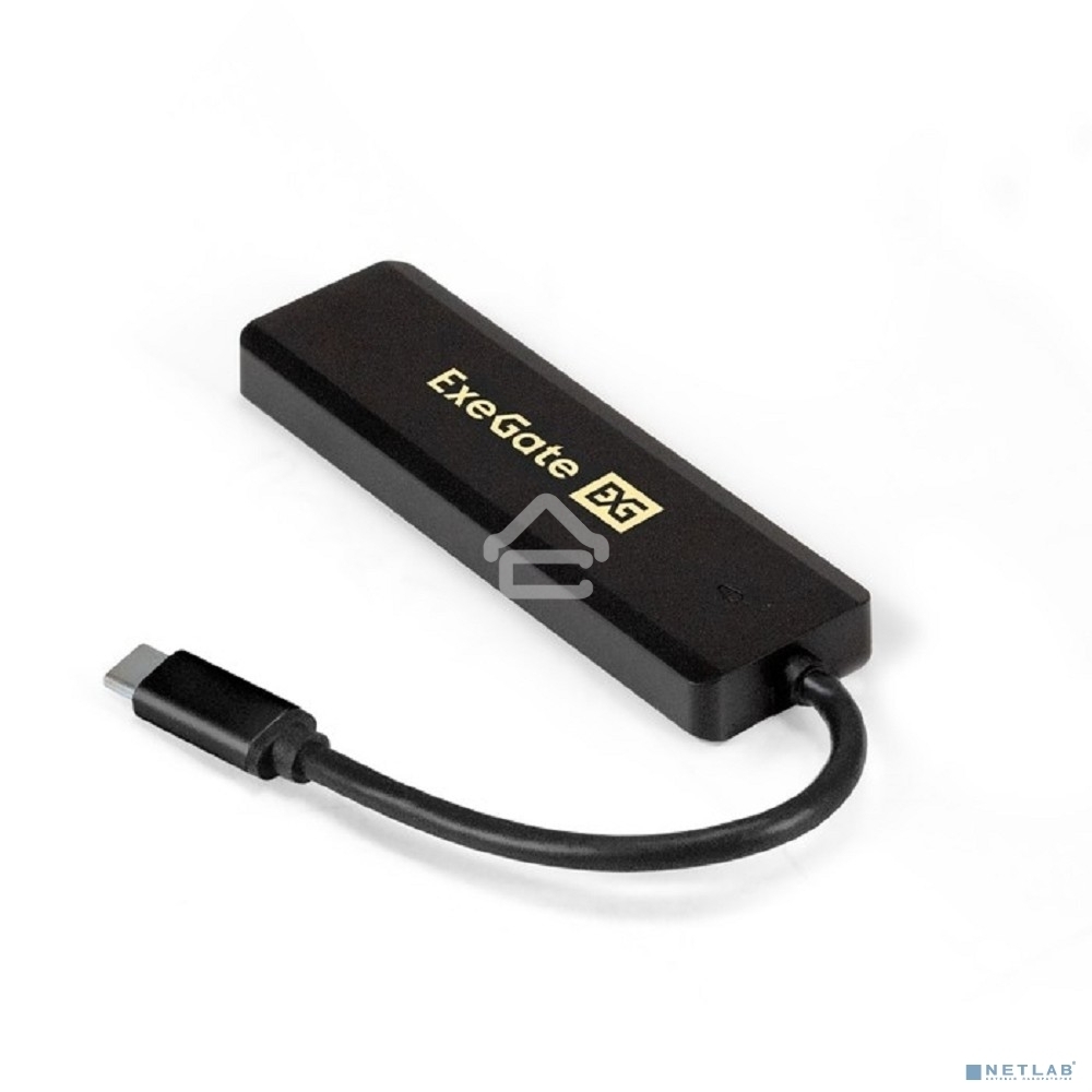 USB-концентратор ExeGate DUB-4CP/1 (кабель-адаптер USB Type C --> 4xUSB3.0, Plug&Play, черный)