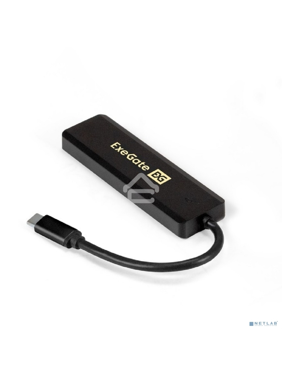 Хаб USB (концентратор) ExeGate DUB-4CP/1 (кабель-адаптер USB Type C --> 4xUSB3.0, Plug&Play, черный)
