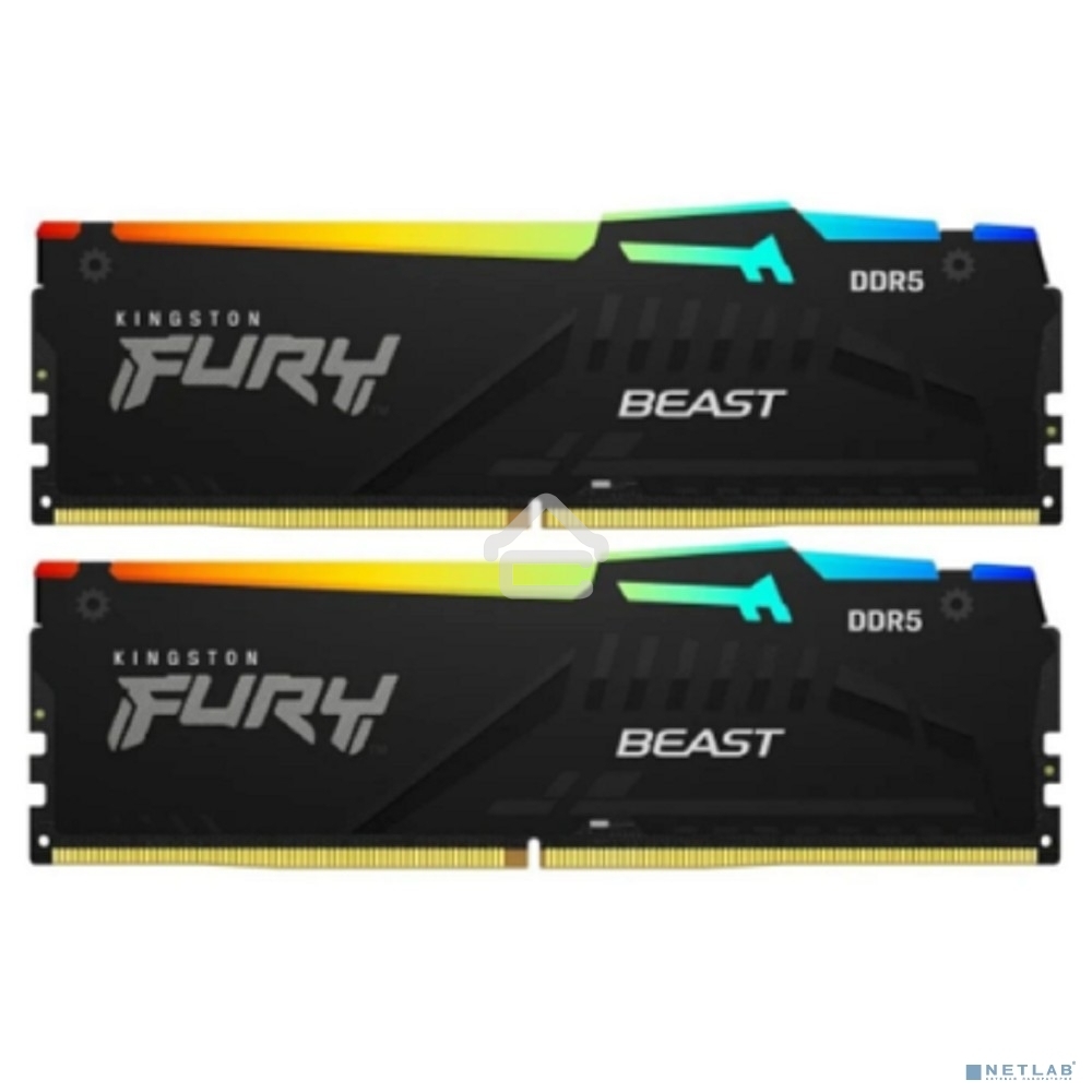Оперативная память Kingston Fury Beast, DDR5, 16GB (2x8GB), 6000MHz, CL30, DIMM, с радиаторами, RGB, черный