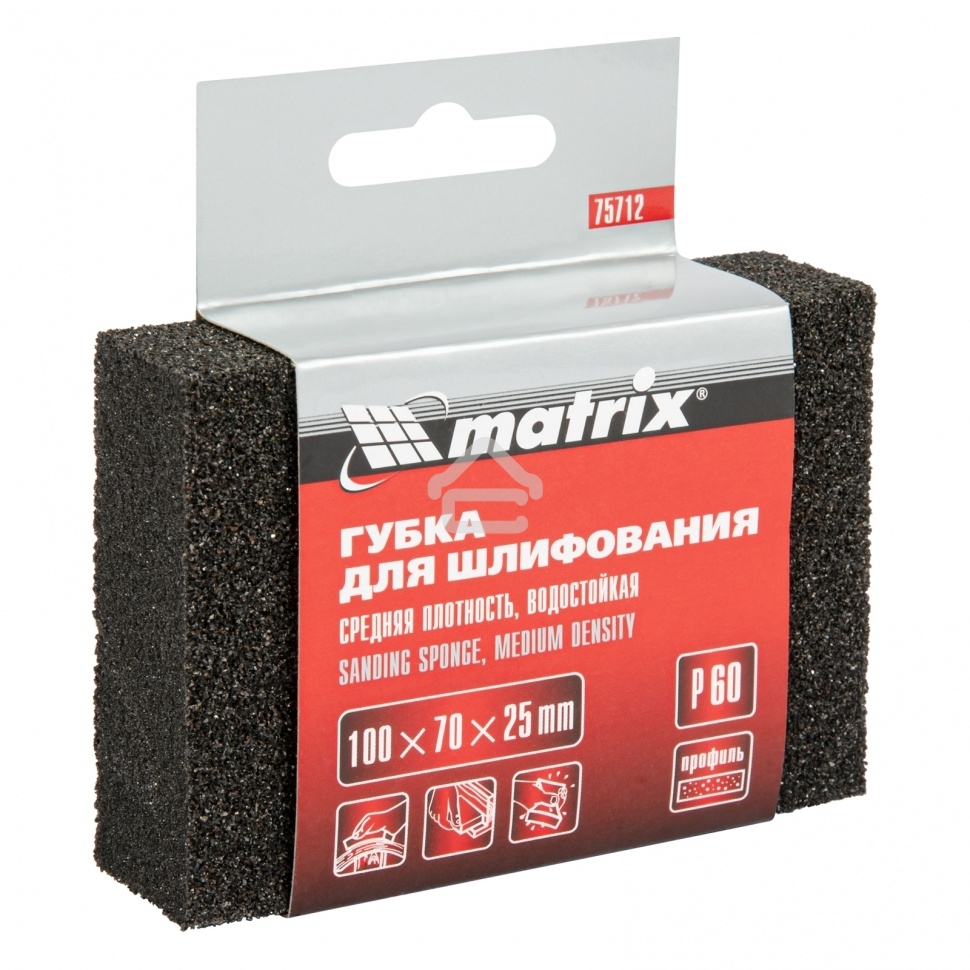 Губка для шлифования Matrix, 100 х 70 х 25 мм, средняя плотн., P 60