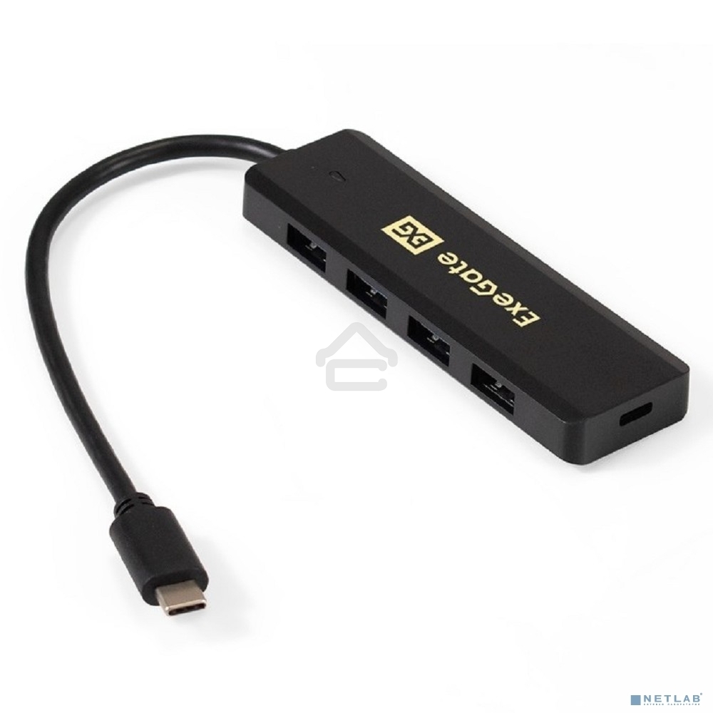 USB-концентратор ExeGate DUB-4CP/1 (кабель-адаптер USB Type C --> 4xUSB3.0, Plug&Play, черный)