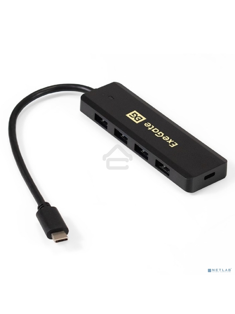 Хаб USB (концентратор) ExeGate DUB-4CP/1 (кабель-адаптер USB Type C --> 4xUSB3.0, Plug&Play, черный)